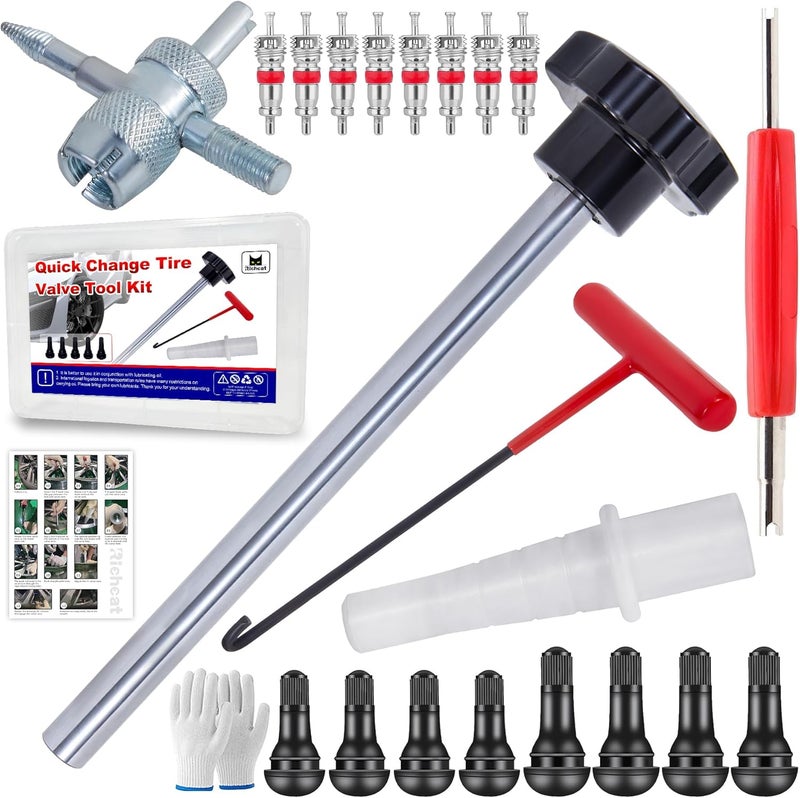 Richcat 51025 Quick Tire Valve Change Tool for Cars,Tire Valve Stem Core Quickly Replacement Tool Kit,Perfect Tool for Replacing Leaky Valves in Cars,ATVs,Trucks, etc.with TR413/TR414 - Image 1